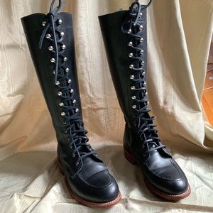Red Wing Gloria Lace up Heritage Boots 7 1/2 black knee high welt stitched 7.5